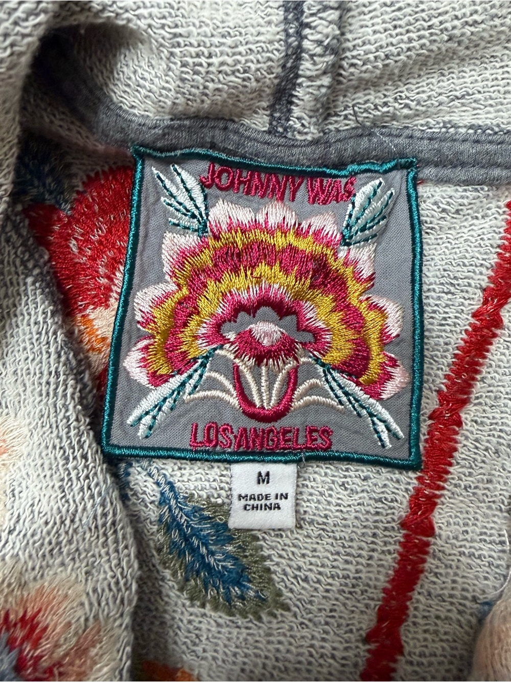 Johnny Was Gray Embroidered Hummingbird Floral Hoodie Sweatshirt Boho HTF - Picture 5 of 6